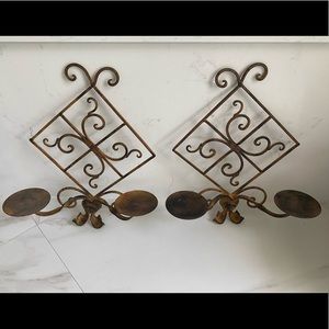 Set Of 2 Candle Holders Wrought Iron Wall Mount Sconce